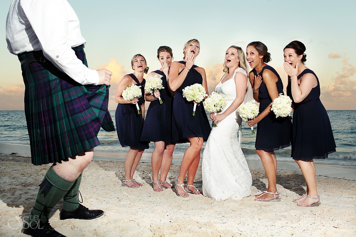 Man Lifts Kilt Now Sapphire Destination Wedding Bridal Party