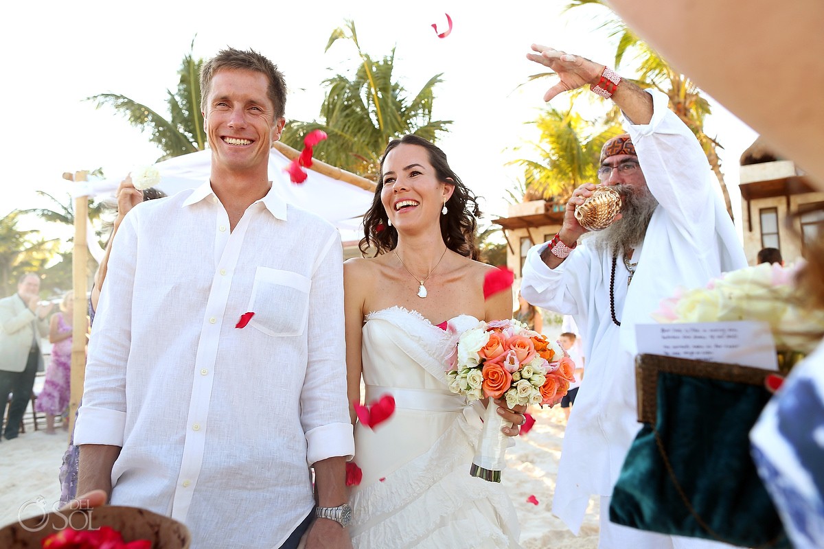 Beach wedding Tulum bride and groom