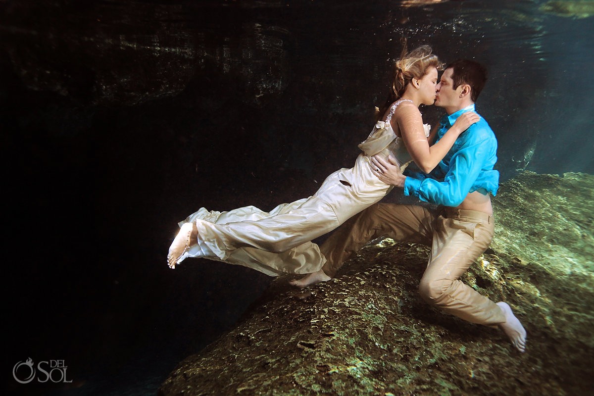 Jessica and Justin celebrating their love with a wonderful Cenote Trash the Dress and Beach Portrait session in the Riviera Maya