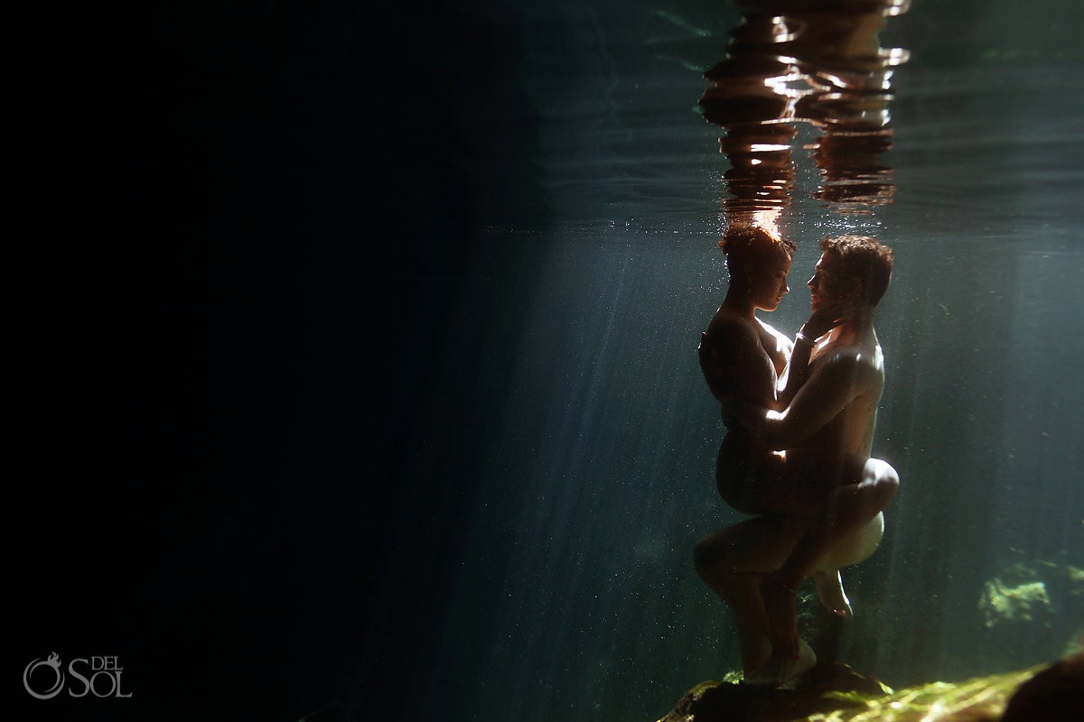 adam and eve session bride and groom together, underwater totally naked