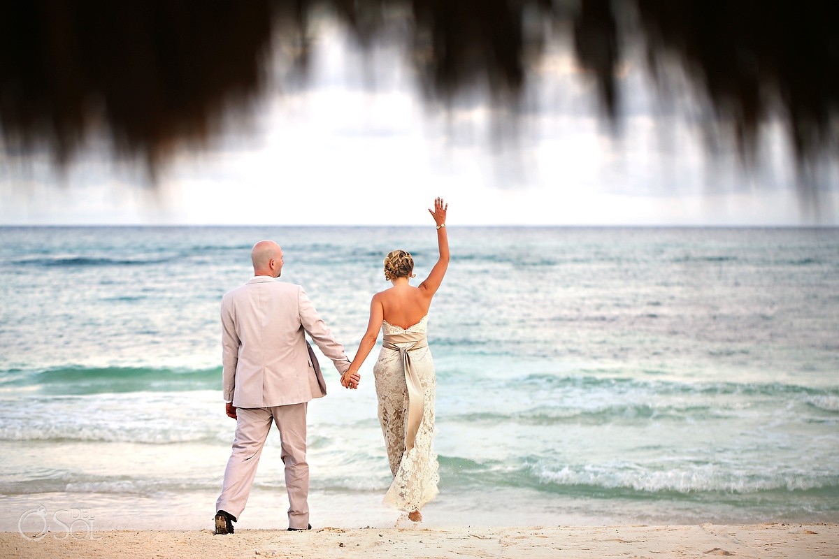 Bride and groom beach wedding Playa del Carmen