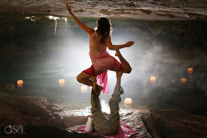 acro yoga sacred cenote trash the dress Candle boutique floating candle installation