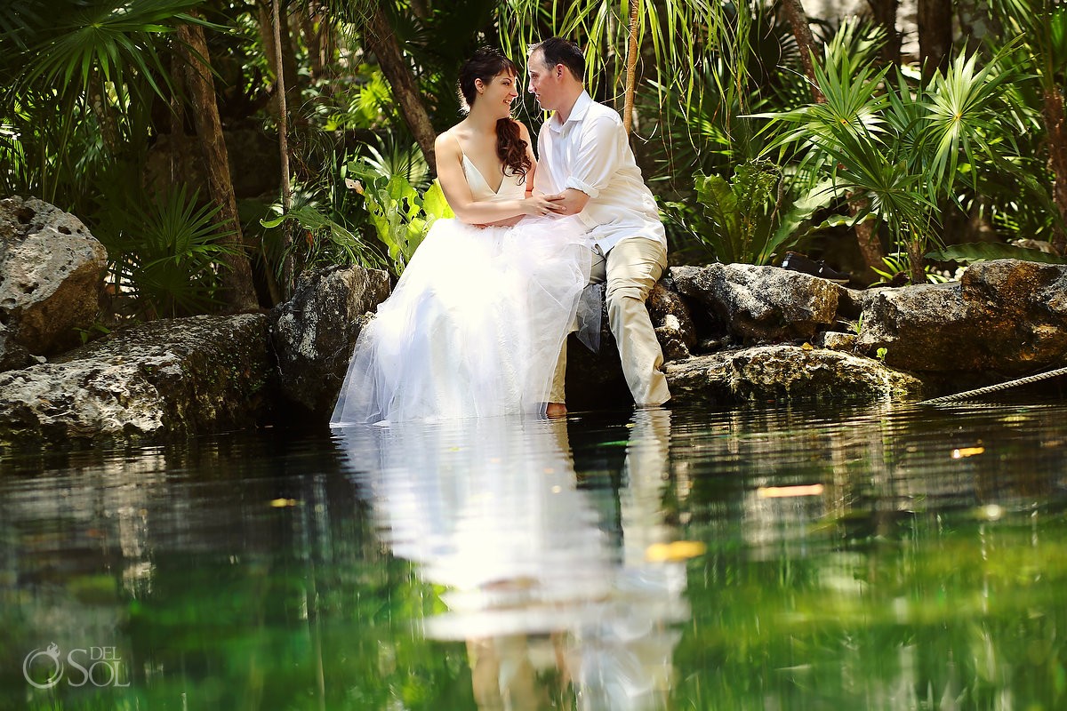Cenote trash the dress bride and groom