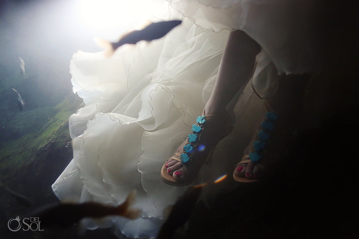 Riviera Maya underwater trash the dress photography cenote Mexico