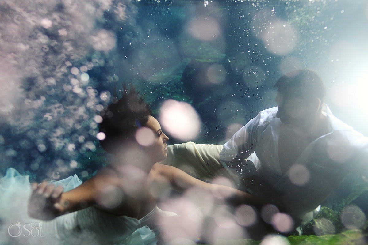 Riviera Maya photography underwater trash the dress cenote Mexico