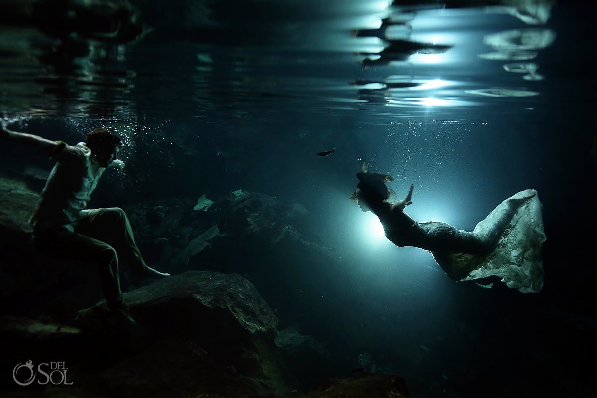 Riviera Maya photography underwater trash the dress