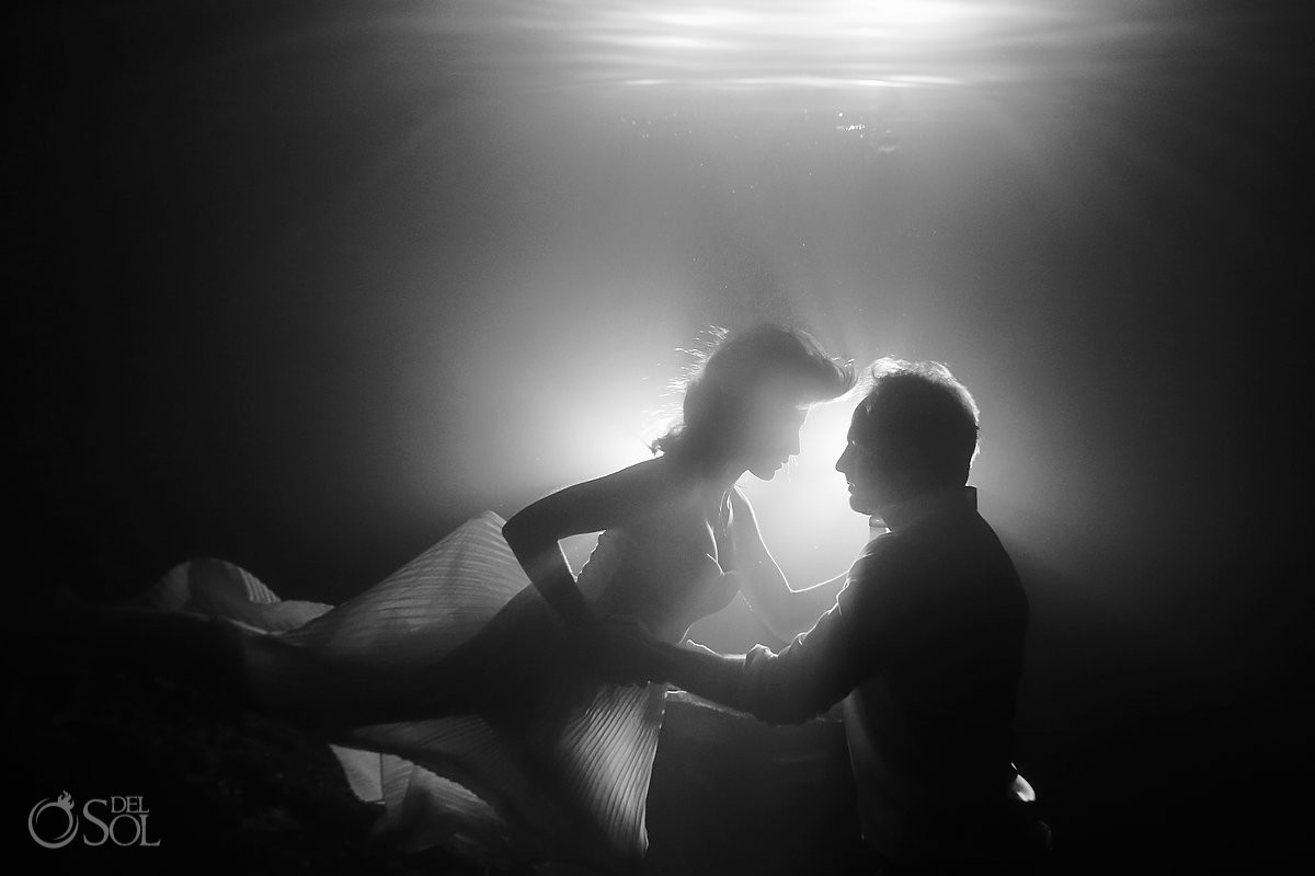 Riviera Maya photography underwater cenote trash the dress Mexico
