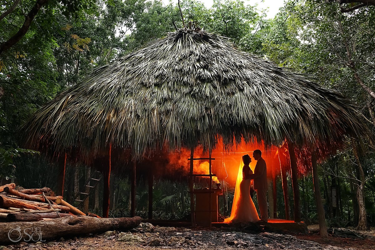 Cenote palapa newlyweds trash the dress