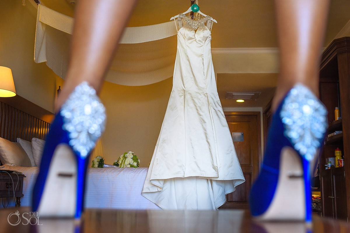 Blue high heels Now Sapphire Resort Beach Wedding ceremony