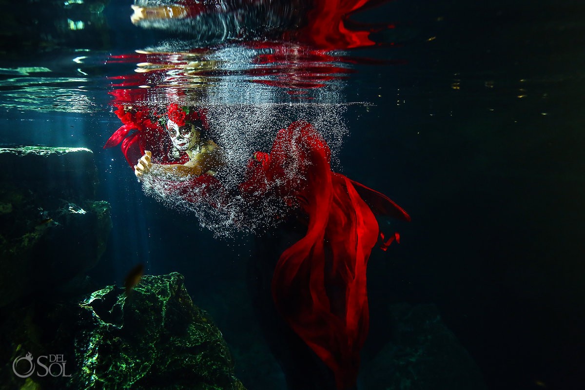 mexico Underwater day of the dead Catrina Calavera Mermaid