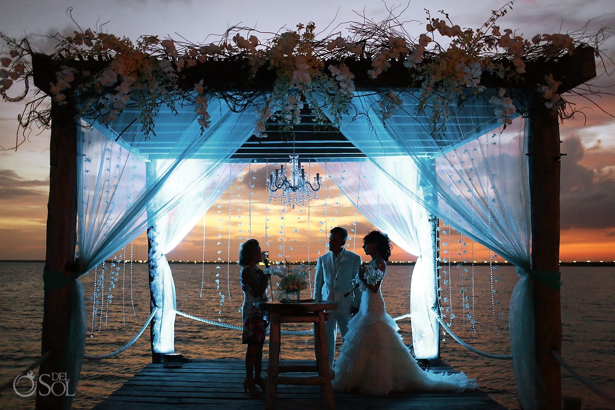 luxury resort destination wedding on the dock at Nizuc hotel Cancun