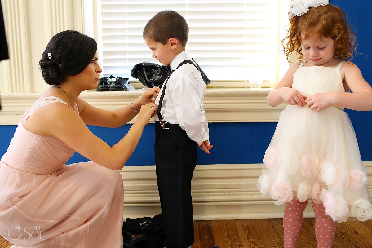 Ring Bearer and flower girl with bridesmaid getting ready at the Armory Ballroom Macon
