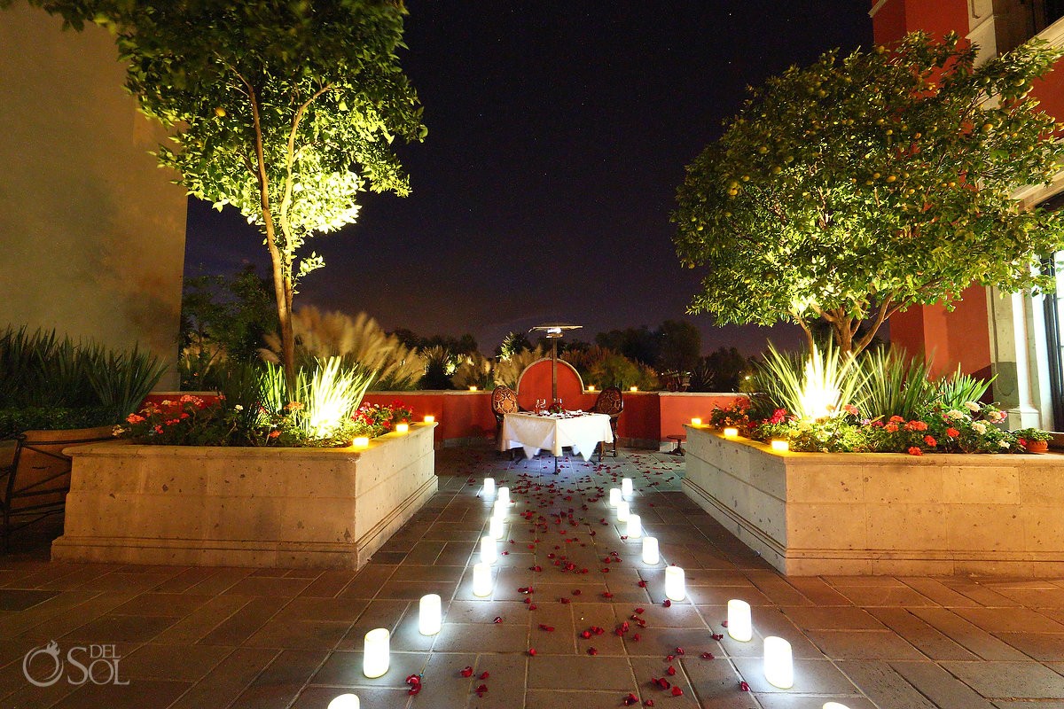 surprise engagement romantic dinner night Rosewood Hotel San Miguel de Allende Mexico