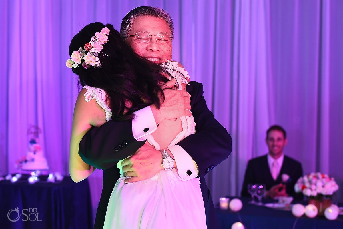 Asian father bride first dance, wedding reception Live Aqua Cancun, Mexico