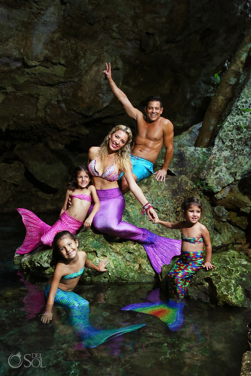 Mermaid family portrait in mexico