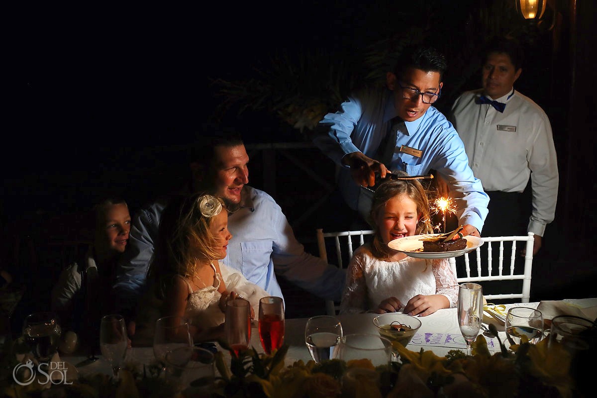 flower girl birthday cake, wedding reception tequila terrace, Now Sapphire Riviera Cancun, Riviera Maya, Mexico
