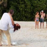beachgoers cheer thumbs up newly married couple, Beach Wedding Elopement Paradisus, Playa del Carmen, Mexico