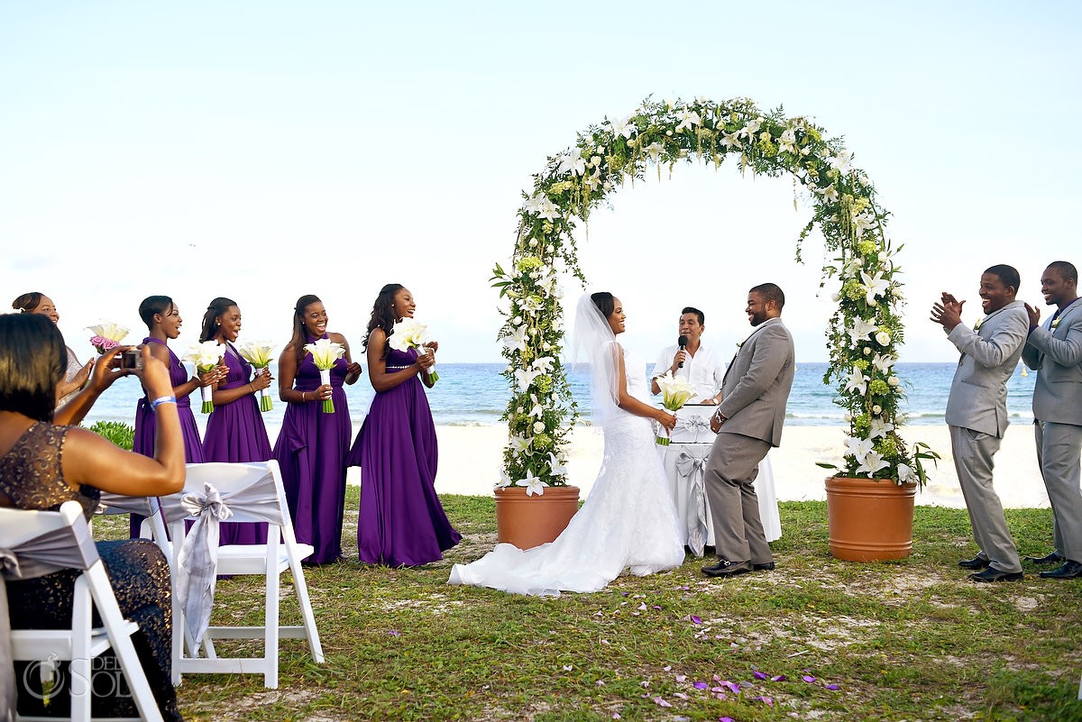 bride groom wedding part laughing, Destination Wedding ceremony Sandos Playacar, Playa del Carmen, Mexico