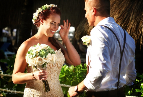 first look bride cry tear emotional, Dreams Puerto Aventuras Gazebo Wedding
