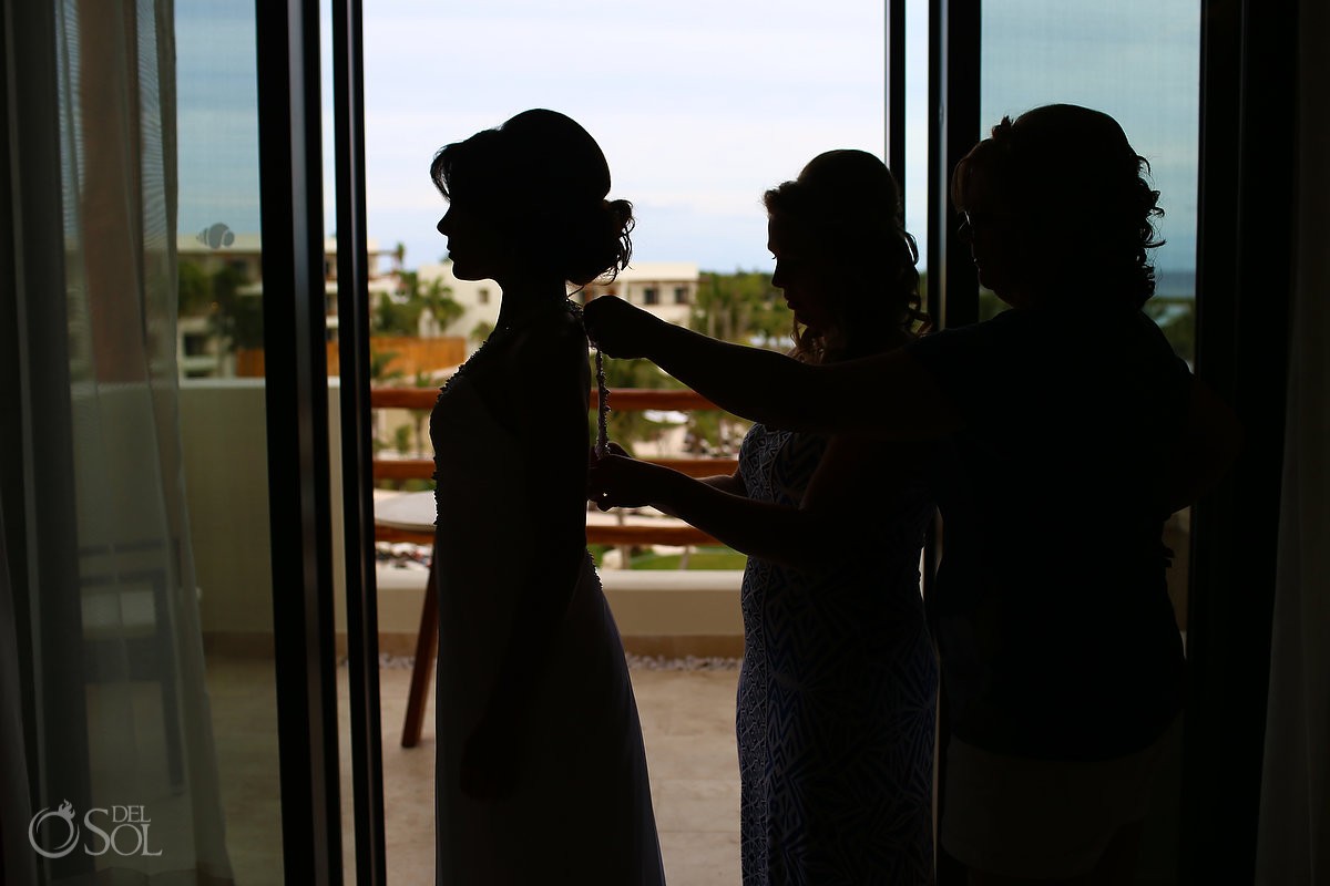 Bride getting ready silhouette Wedding Secrets Akumal, Riviera Maya, Mexico