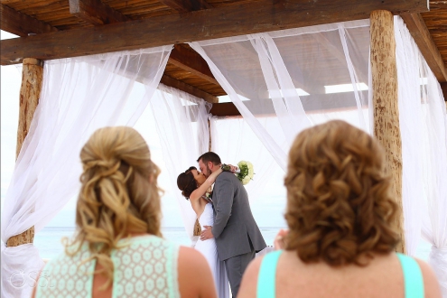 first kiss beach Wedding at Secrets Akumal, Riviera Maya, Mexico