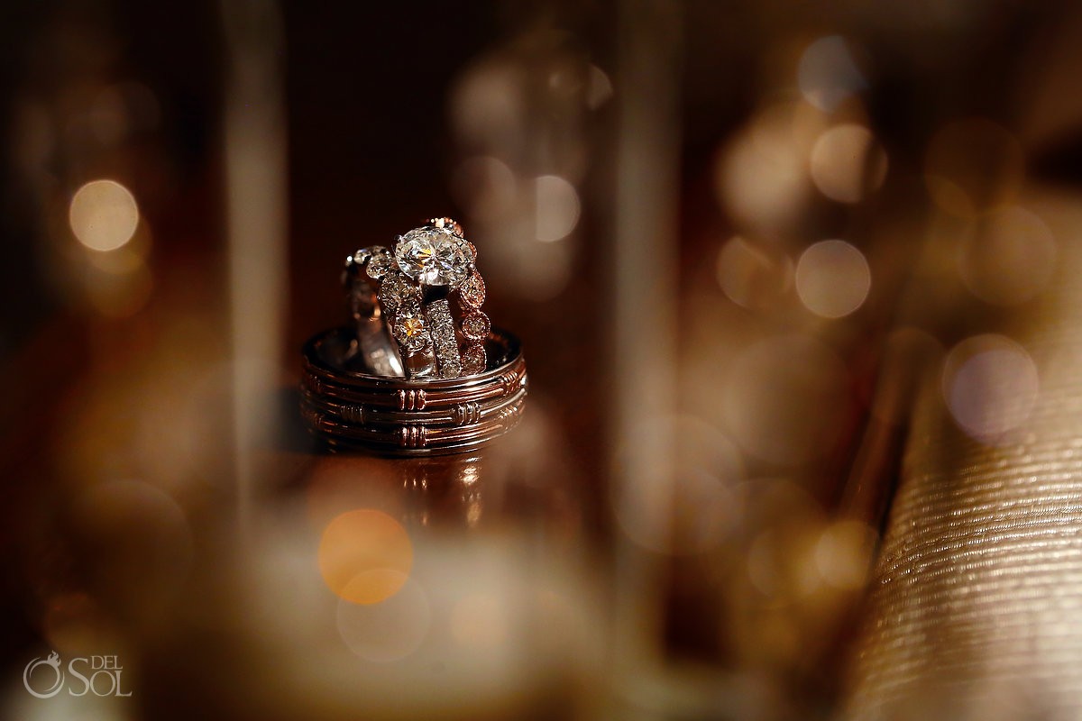 glamorous diamond engagement wedding rings detail shot macro photography