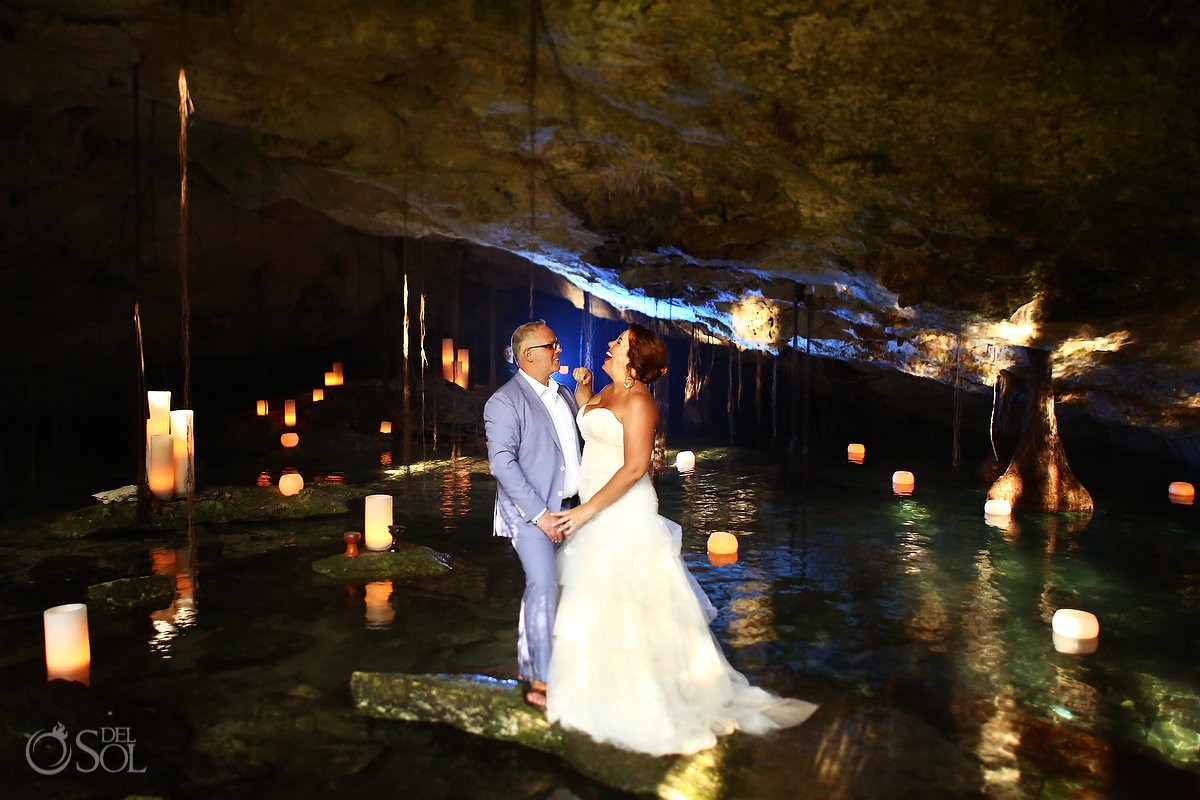 cenote cave wedding portrait cenote, beautiful candles, Arte velas, Chikin Ha Riviera Maya