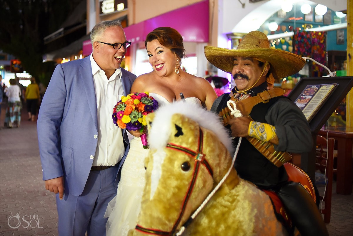 funny wedding photo mexican horse fifth Avenue Playa del Carmen