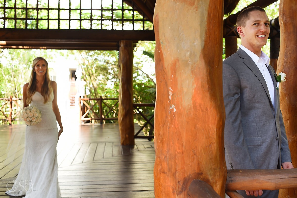 first look destination wedding bride and groom at Paradisus, Playa del Carmen