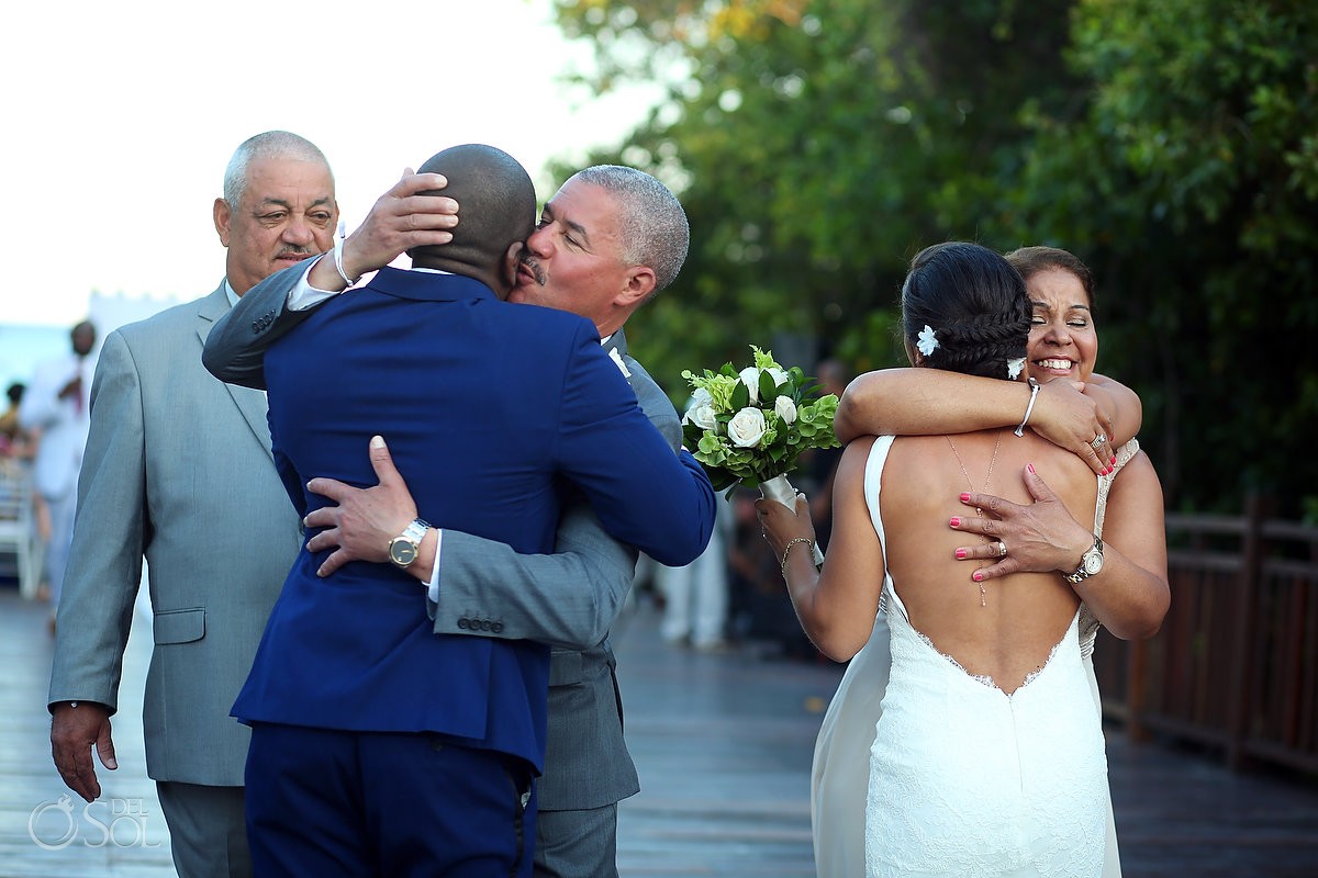 family love hugs congratulations destination wedding ceremony Gabi Bridge Paradisus, Playa del Carmen, Mexico