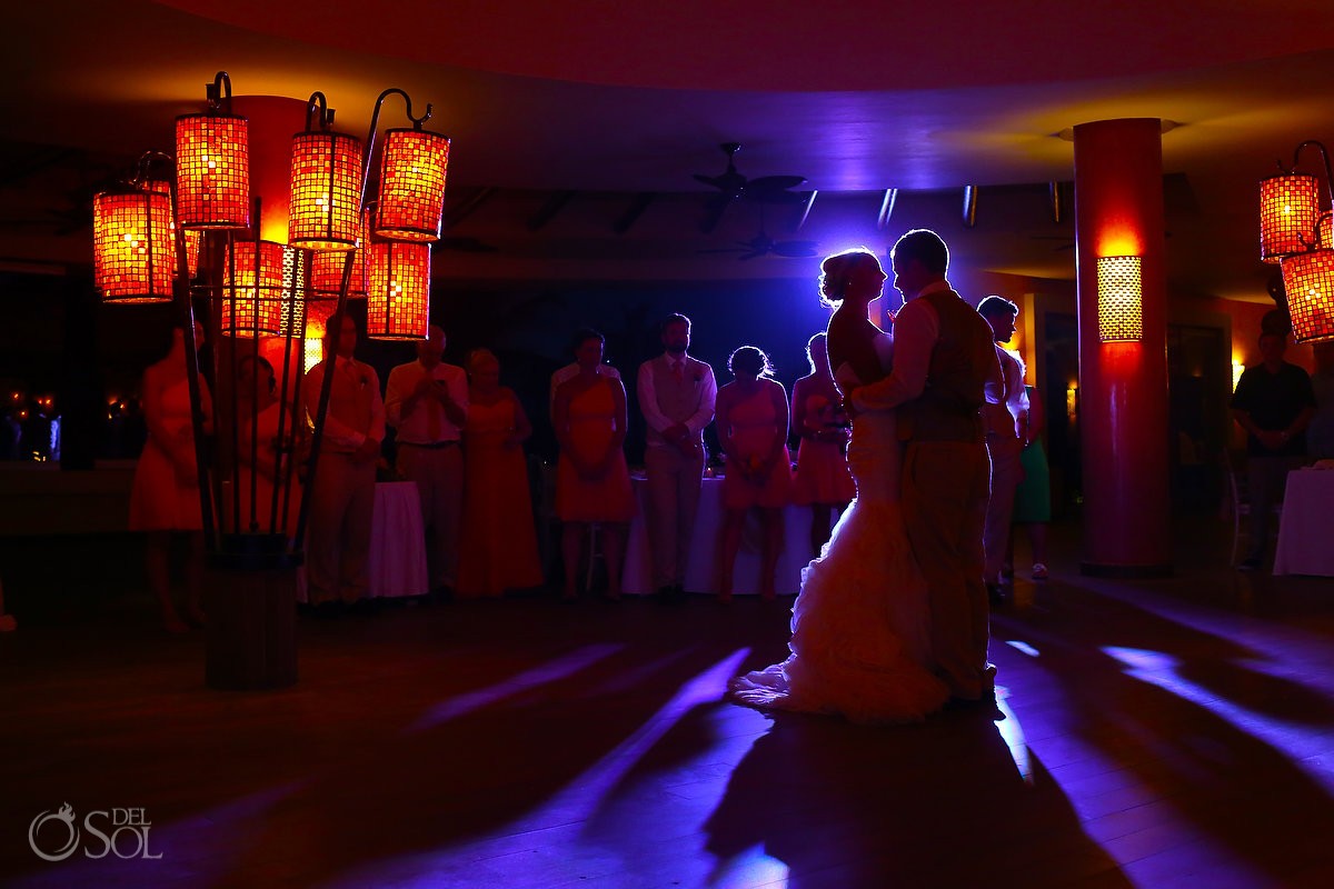 Artistic first dance picture destination wedding reception Coral Grill Barceló Maya Palace Deluxe, Riviera Maya, Mexico