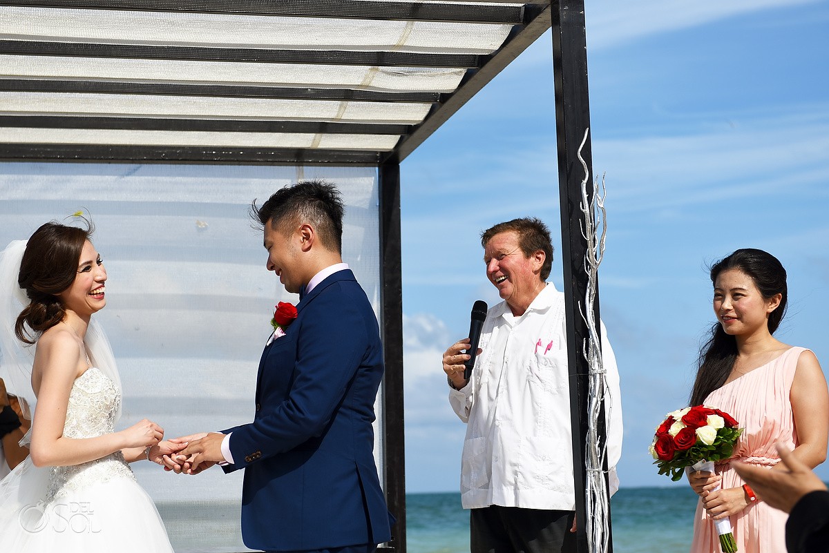 ring exchange beach Wedding Moon Palace, Cancun, Mexico