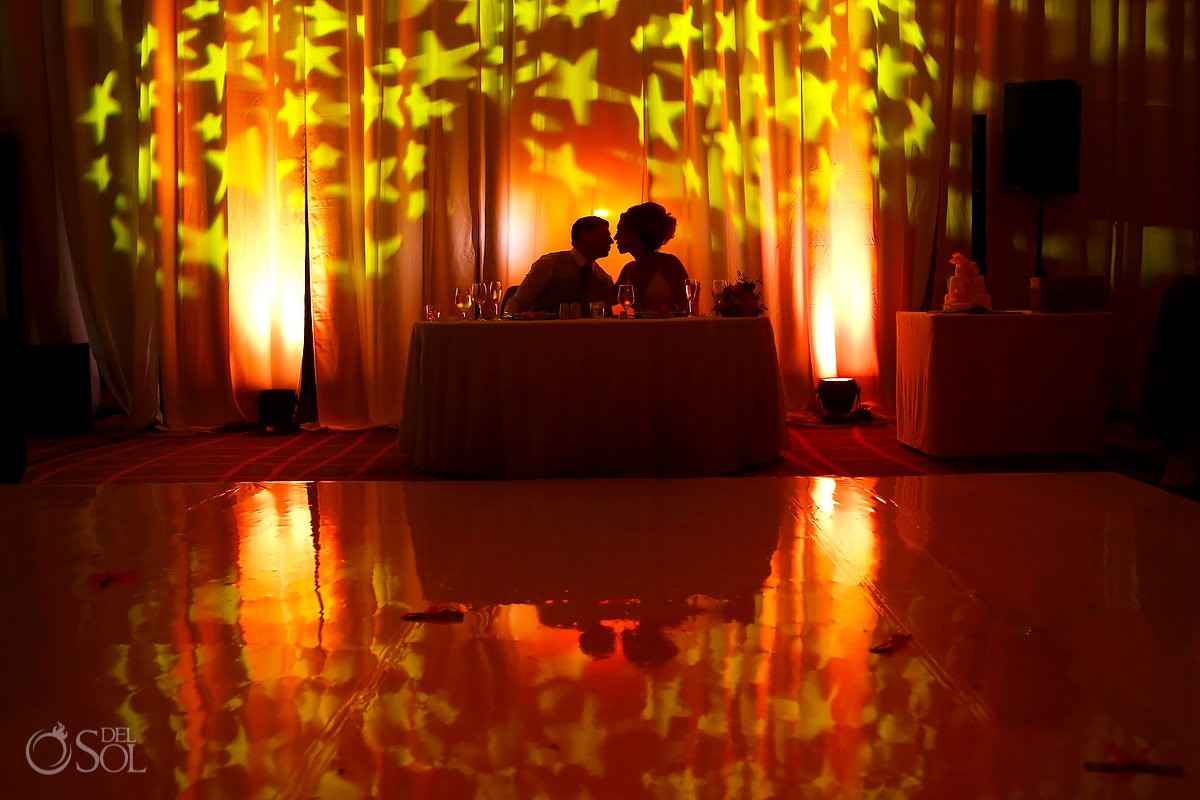 Artistic portrait stars light projection Destination Wedding Reception Hard Rock Hotel Riviera Maya Ballroom