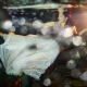 bride who can't swim featured in an underwater photo session Riviera Maya cenote trash dress