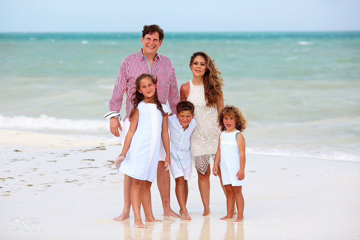 Hurricane season beach family portrait Fairmont Mayakoba, Playa del Carmen, Mexican Carribbean, Mexico
