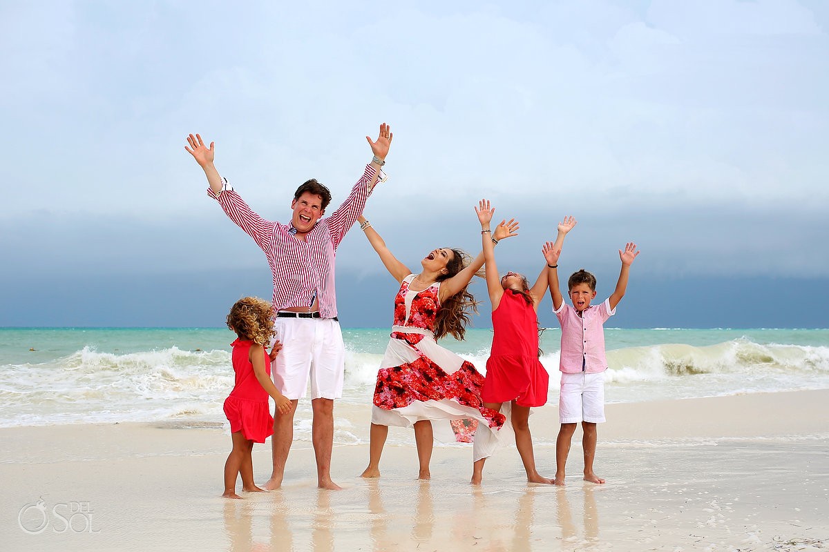 Hurricane season beach family portrait Fairmont Mayakoba, Playa del Carmen, Mexican Carribbean, Mexico