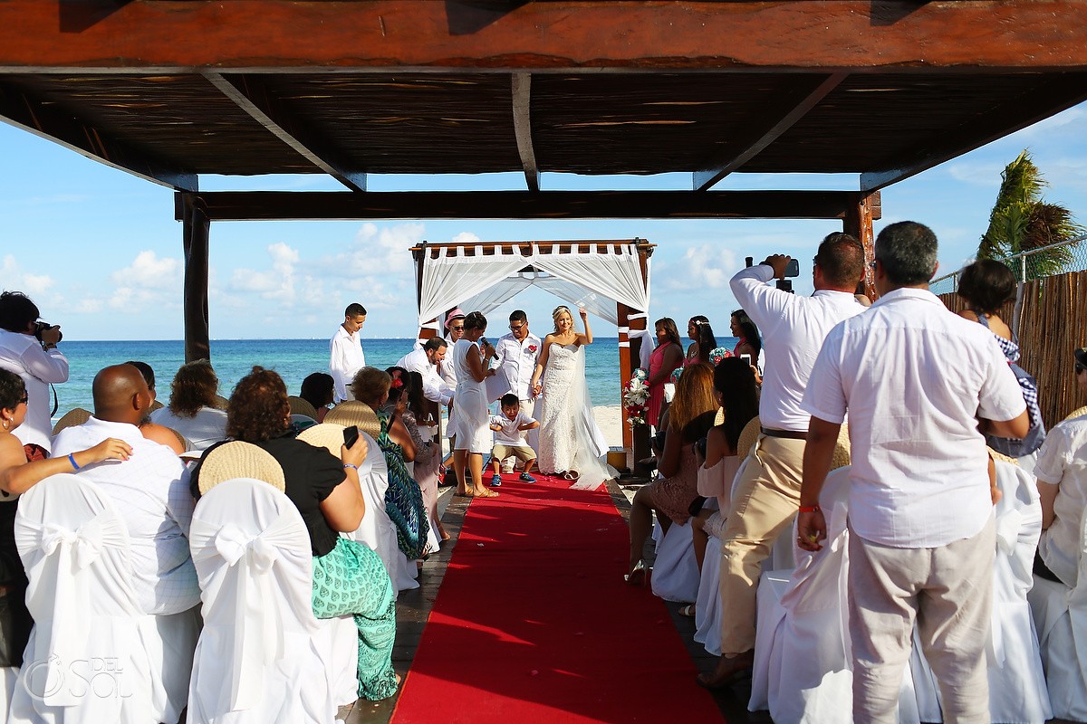 Romantic View bride and groom at the beach ceremony, Akumal, Riviera Maya, Mexico
