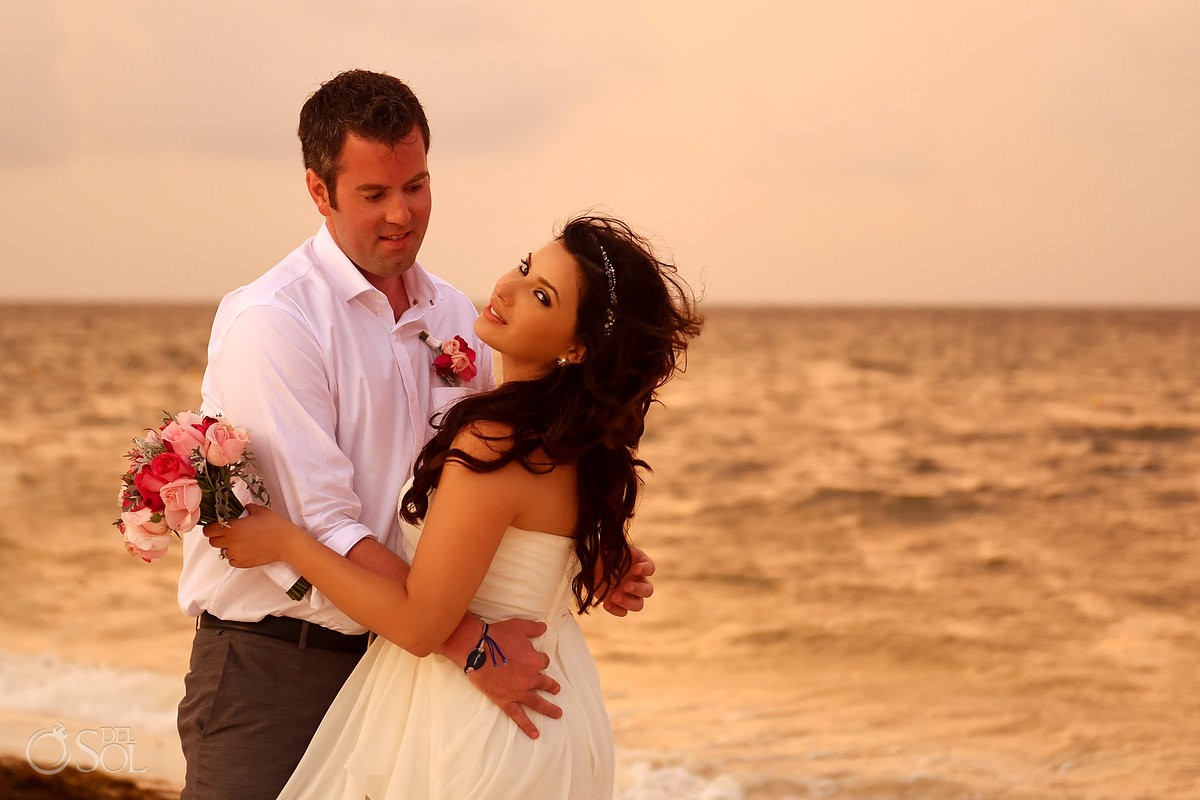 sunset beach love destination wedding portrait, Royalton Riviera Cancun, Mexico