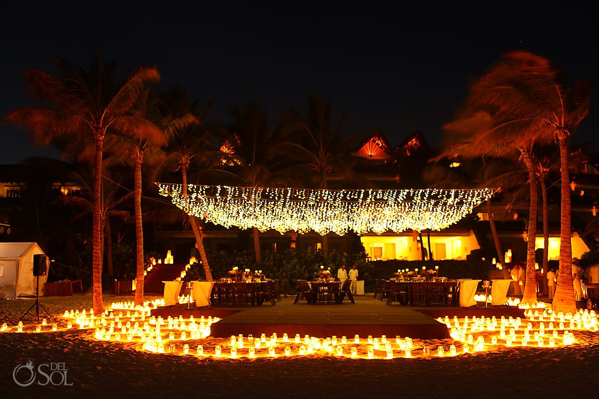 Candle Boutique destination wedding reception decoration installation, Playa del Carmen, Rivera Maya, Mexico.