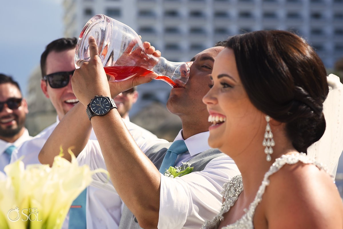 Groom drinks wedding unity ceremony cocktail Hard Rock Hotel Cancun