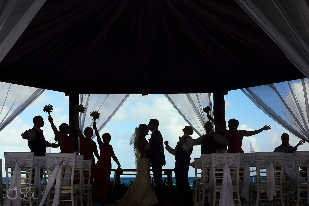 fun bridal party silhouette gazebo wedding Royal Playa del Carmen Mexico