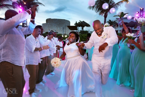 #travelforlove bride groom epic fun destination wedding reception entrance, Hard Rock Riviera Maya