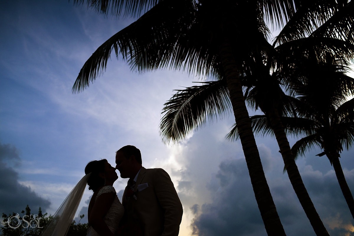 silhouette photograph bride groom mexico beach wedding