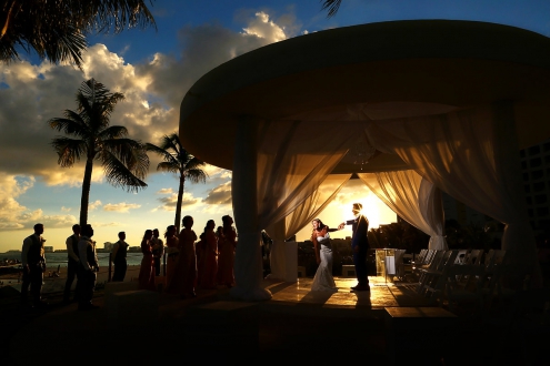 sunset bridal party bride dancing portrait Destination Wedding Hyatt Ziva Cliff Gazebo
