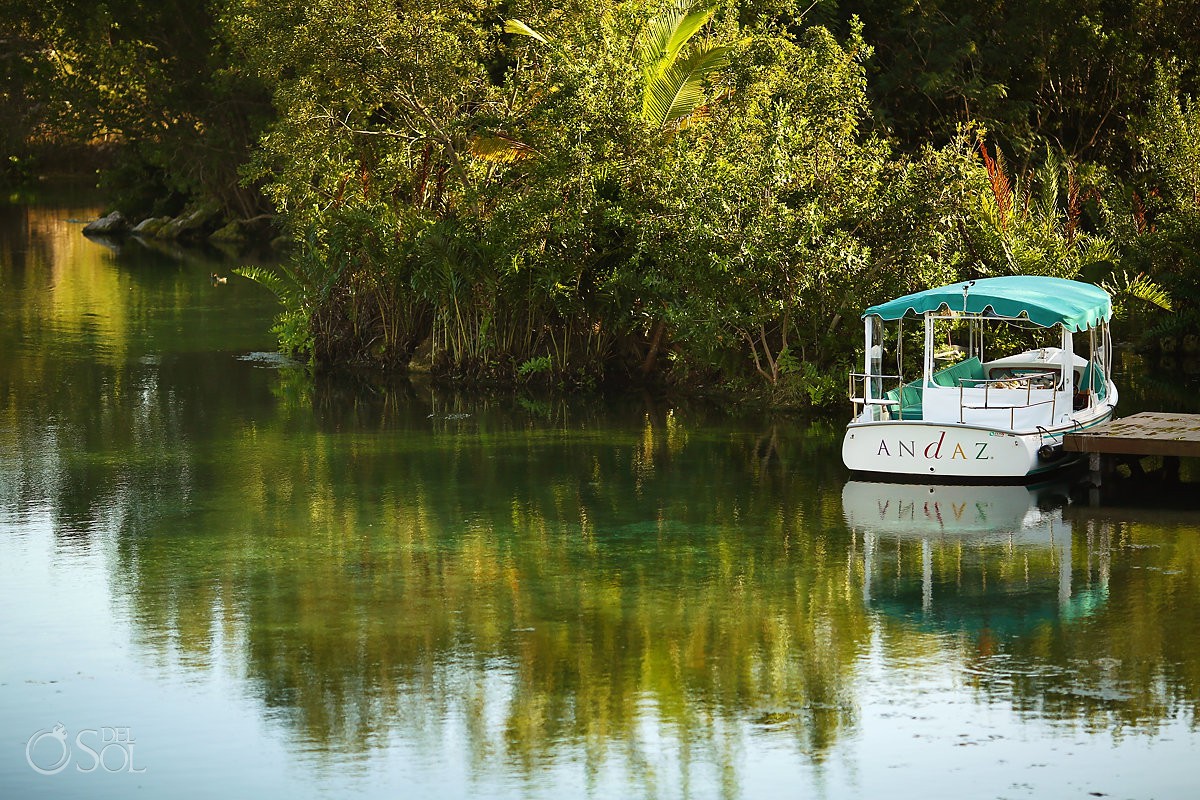 Andaz Mayakoba electric eco boat in the mangrove canals Playa del Carmen Mexico