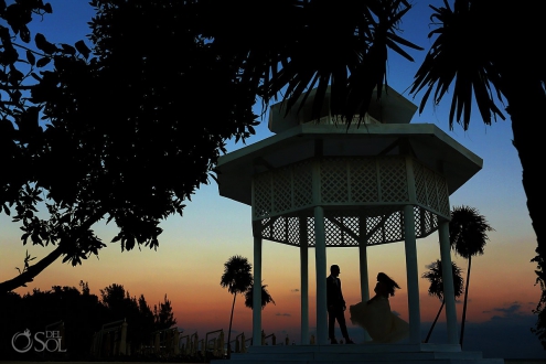 sunset gazebo silhouette Playa del Carmen Wedding - Paradisus Riviera Maya