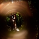 Honeymoon couple portrait inside a ring of fire