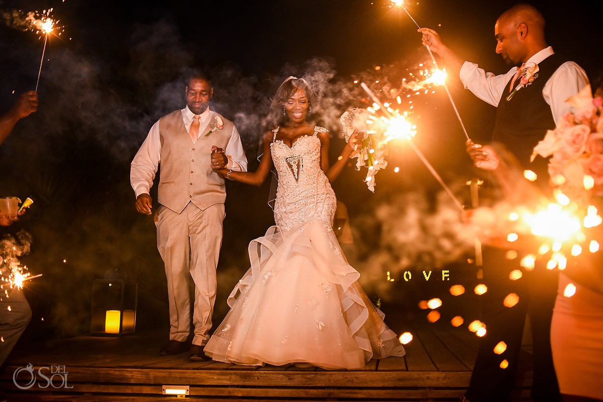 Bride Groom Appearance Fireworks Nizuc Resort Cancun Mexico Destination Wedding