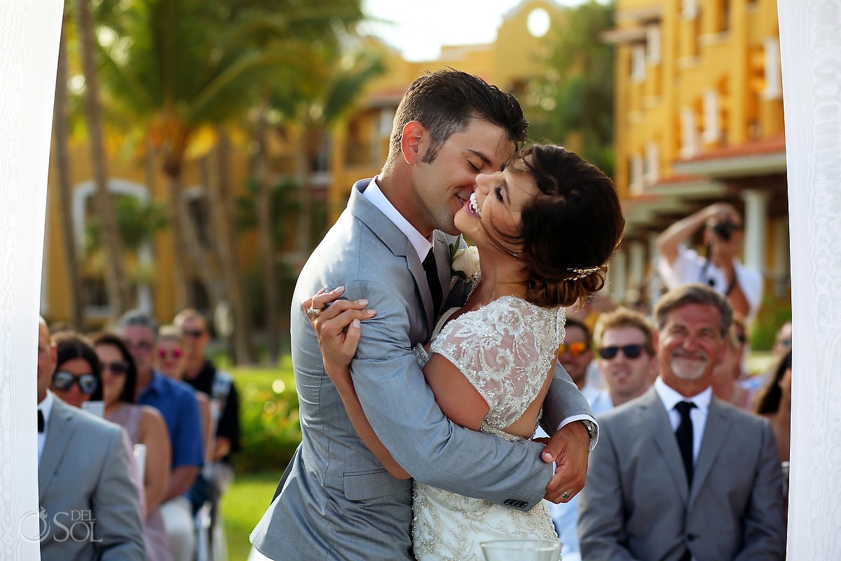 Emotional first kiss destination wedding ceremony Secrets Capri Riviera Cancun Mexico