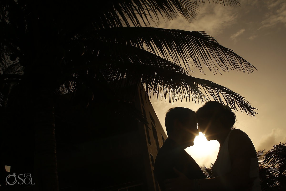 Bride and groom creative silhouette Akumal Punta Sur Riviera Maya Mexico
